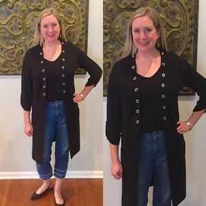 SOLD- Black Sweater Duster with Grommet Detail